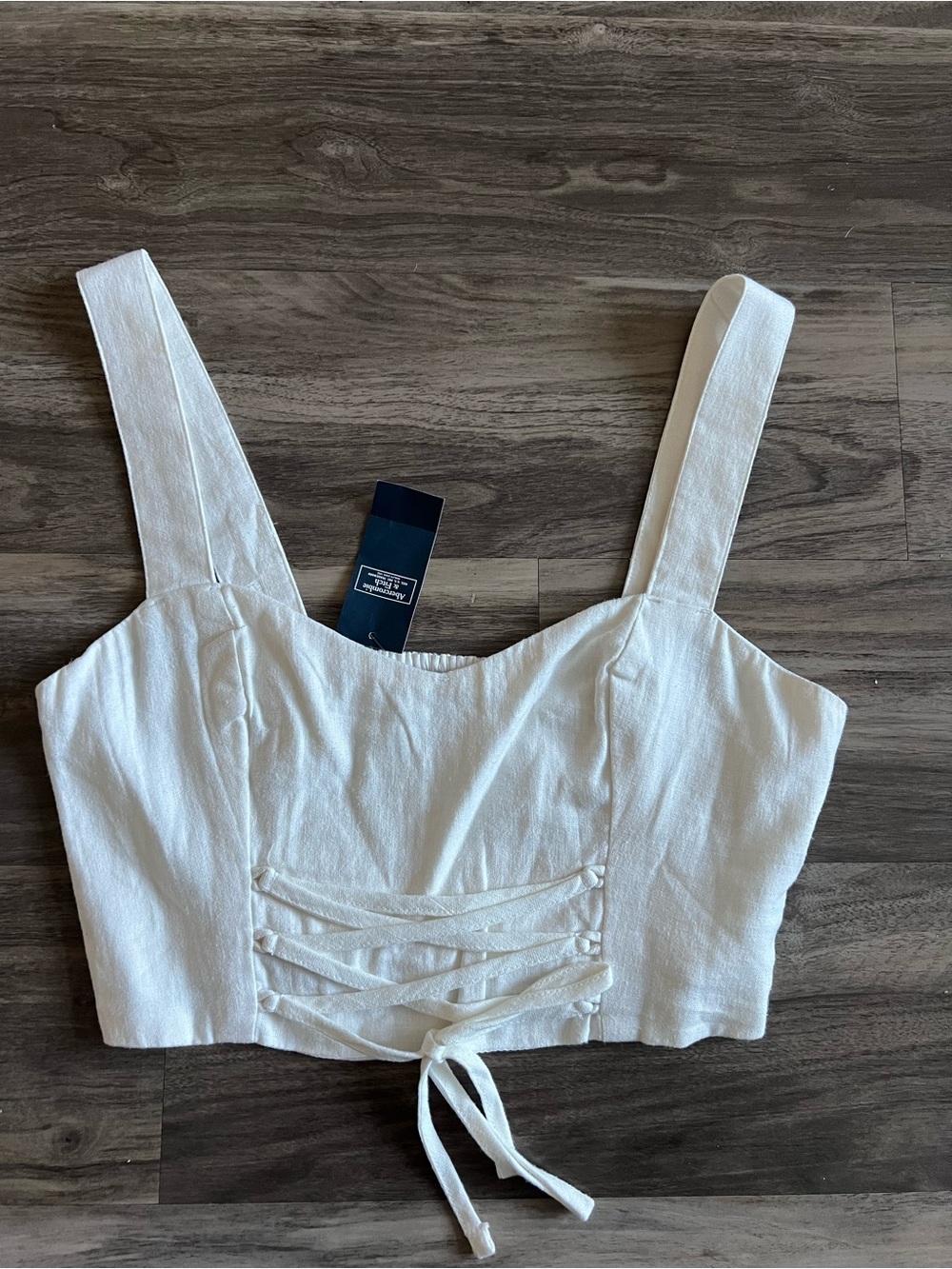 Abercrombie & Fitch White Linen Lace-Up Cropped Tank